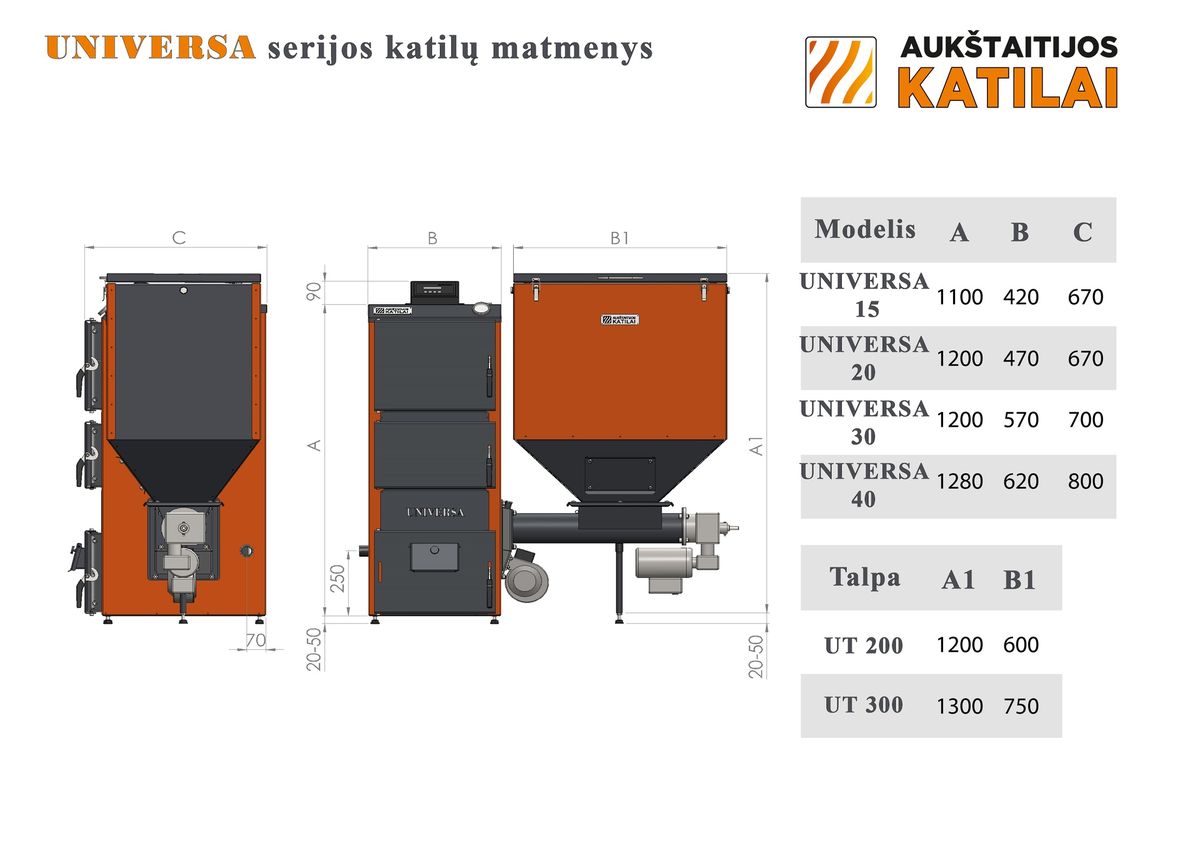 Granulinis katilas 30 kW, komplekte su 30 kW "Zenono" degikliu, 300 l bunkeriu