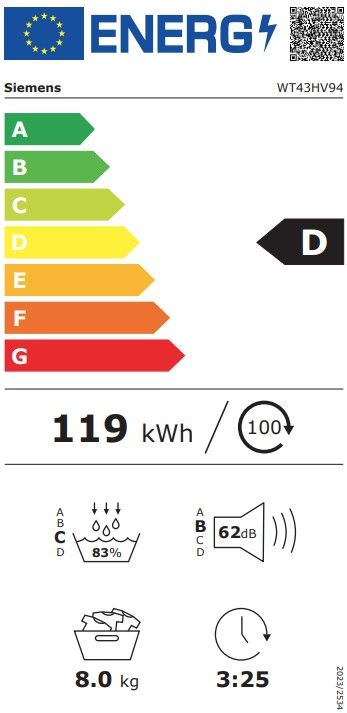 Džiovyklė su šilumos siurbliu Siemens iQ300, WT43HV94, 8 kg