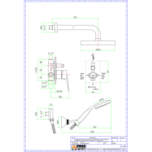 Potinkinė dušo sistema Fiore KEVON juoda matinė, 81NC6519