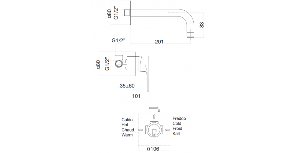 Maišytuvas praustuvui KERA, sieninis, chromas, 88CR7527