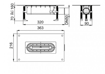 Trapas Aco ShowerDrain S+ vandens aukštis sifone 30 mm, horizontalus pajungimas, montavimo aukštis 70-160 mm 90105121