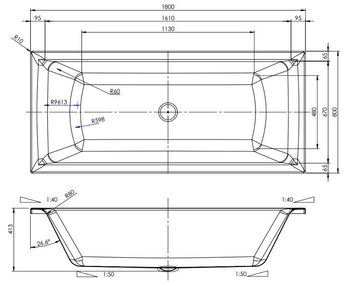 Akrilinė vonia RIHO Model C 180x80 cm Akrilinė vonia RIHO Model C 180x80 cm
