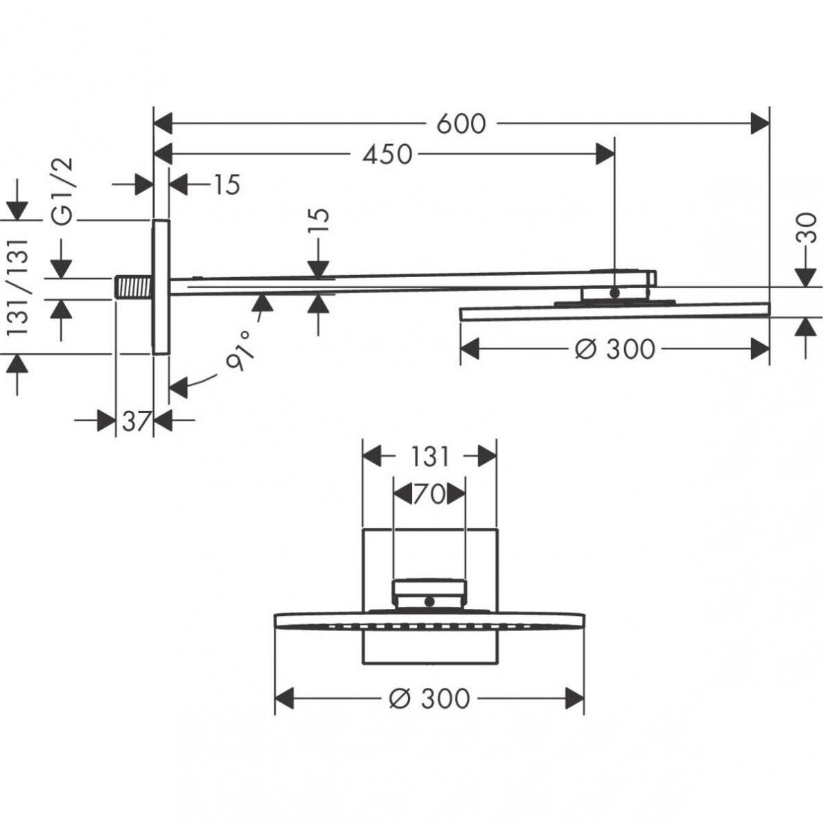 Potinkinė dušo galva Axor Showersolutions 300 1 jet su laikikliu, aukso sp. 35300990