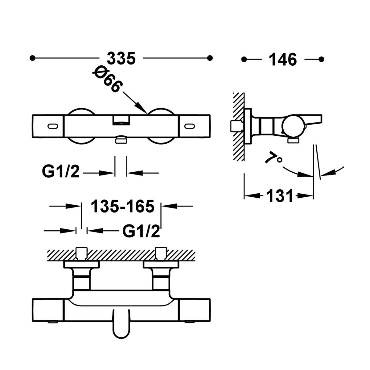 Maišytuvas voniai termostatinis su dušo k-tu TRES OVER-WALL, chromas 19017429