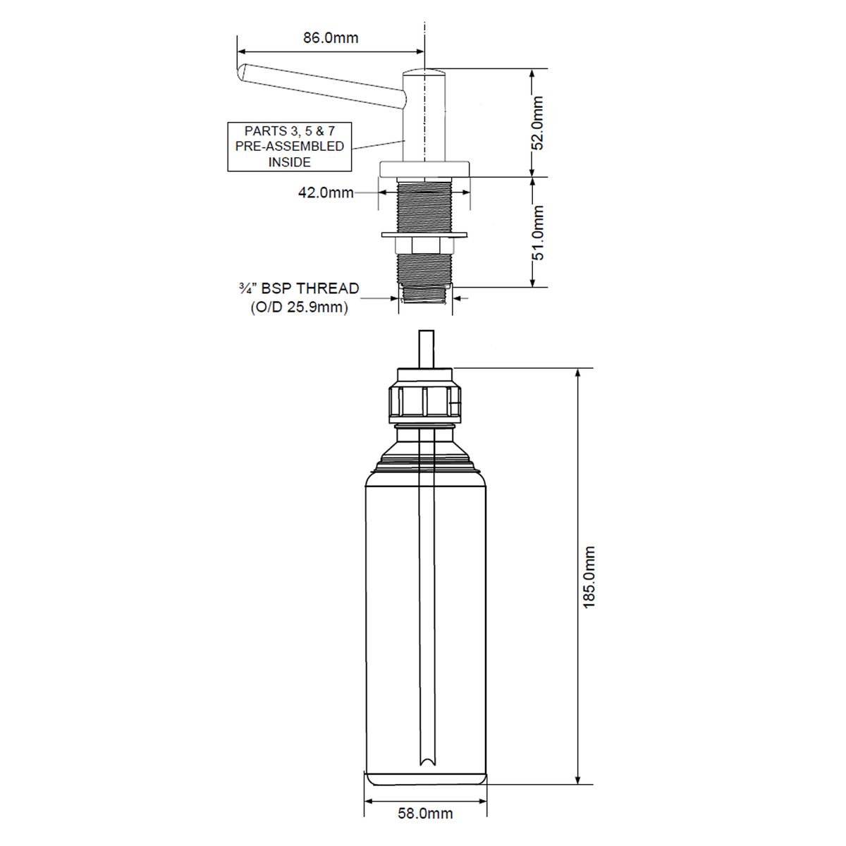 Skysto muilo dozatorius chrom, SOAP-CPB-25-BB McAlpine