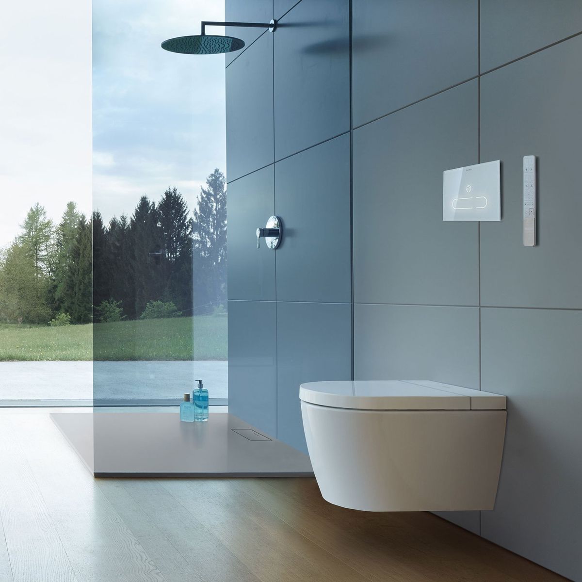 Komplektas: klozetas Duravit SensoWash® Starck f Plus Compact ir rėmas Duravit DuraSystem su baltu mygtuku, WD7014001000