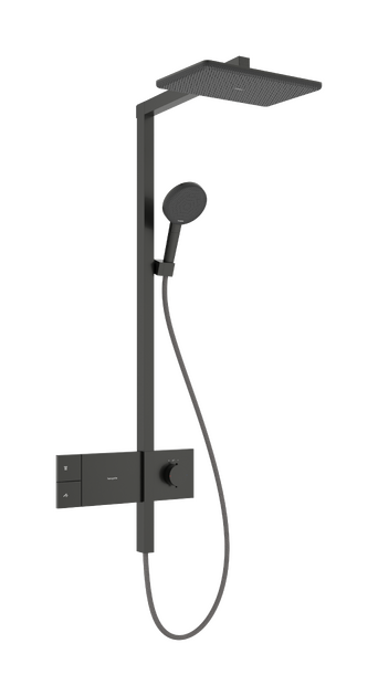 Dušo sistema HANSGROHE Raindance Alive Q 1jet EcoSmart su termostatu, šlifuoto juodo chromo, 24581340 Dušo sistema HANSGROHE Raindance Alive Q 1jet EcoSmart su termostatu, šlifuoto juodo chromo, 24581340