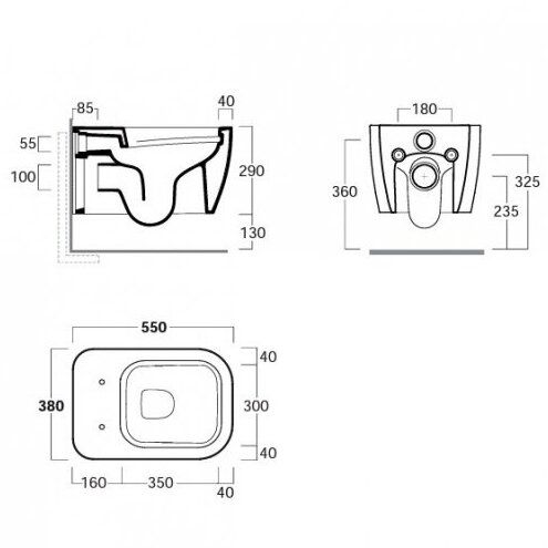 Pakabinamas klozetas Simas Henges Rimless, balta matinė, HE18/F85