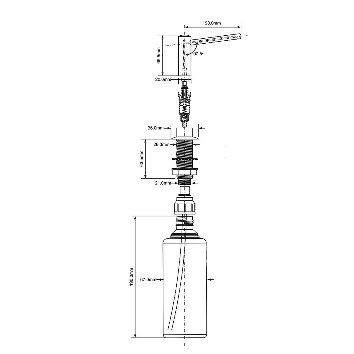 Muilo dozatorius nerūdijančio plieno, Mcalpine HC20-SN