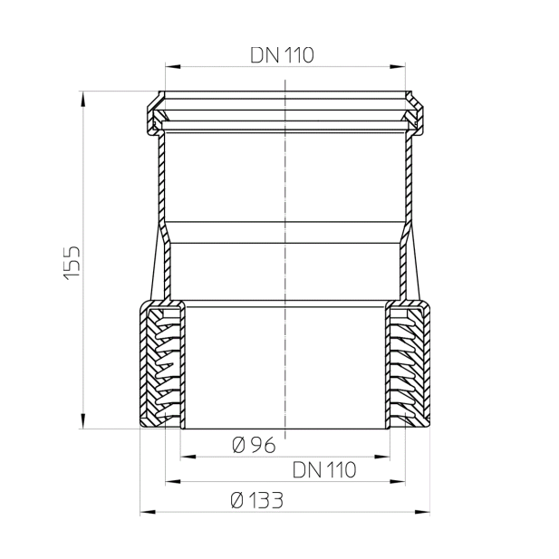 Perėjimas HL9/1 DN110/100 PVC/ketus