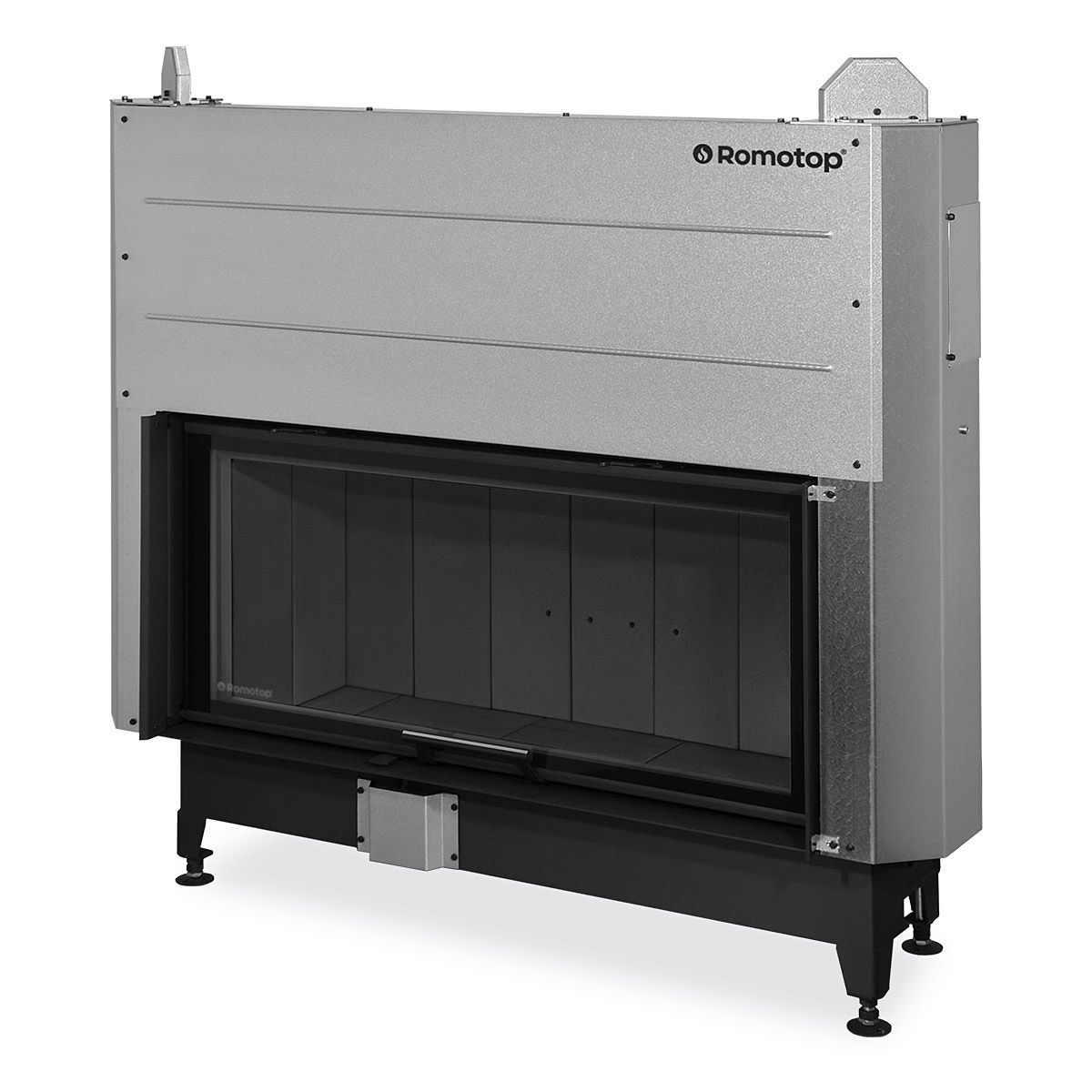 Plieninis židinio ugniakuras Romotop HEAT H3LG 06 110.50 juoda pakura IGN, su pakeliamomis durimis