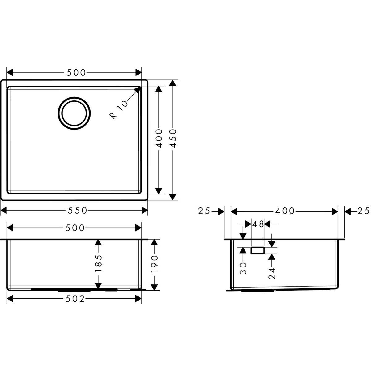 Plieninė plautuvė Hansgrohe S71 S719-U500