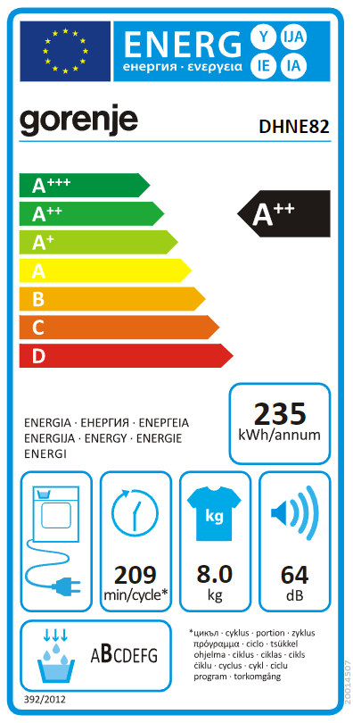 Džiovyklė GORENJE DHNE82 Džiovyklė GORENJE DHNE82