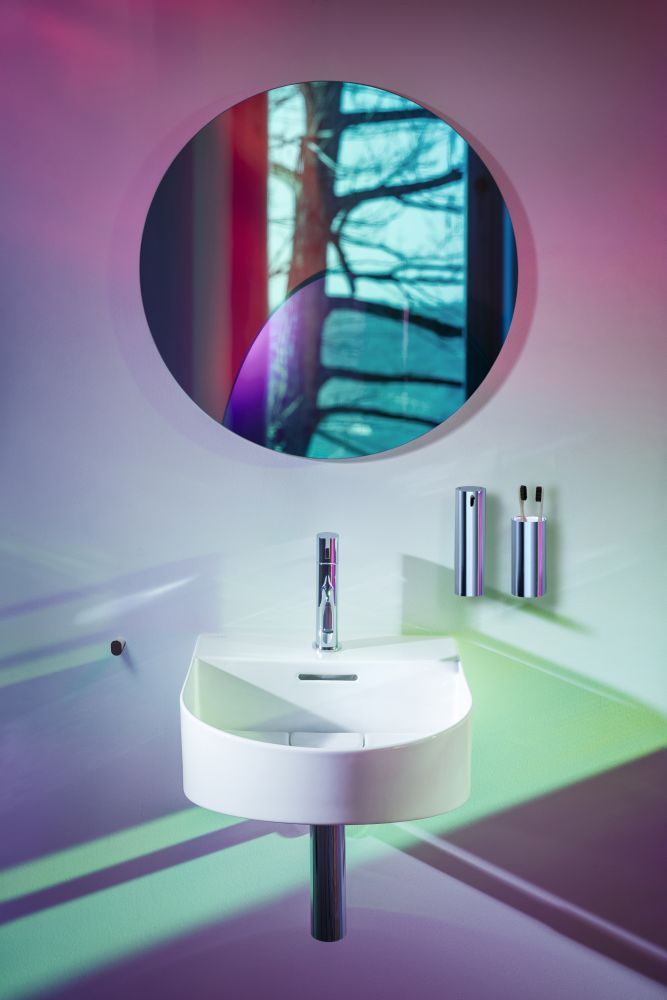 Dantų šepetėlių stiklinė su laikikliu LAUFEN HALI, chromas, H3821710040001 Dantų šepetėlių stiklinė su laikikliu LAUFEN HALI, chromas, H3821710040001