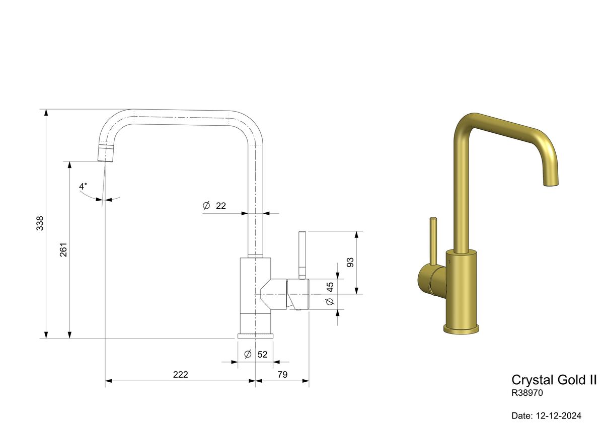 Maišytuvas plautuvei REGINOX Crystal Gold II, aukso spalvos, R38970