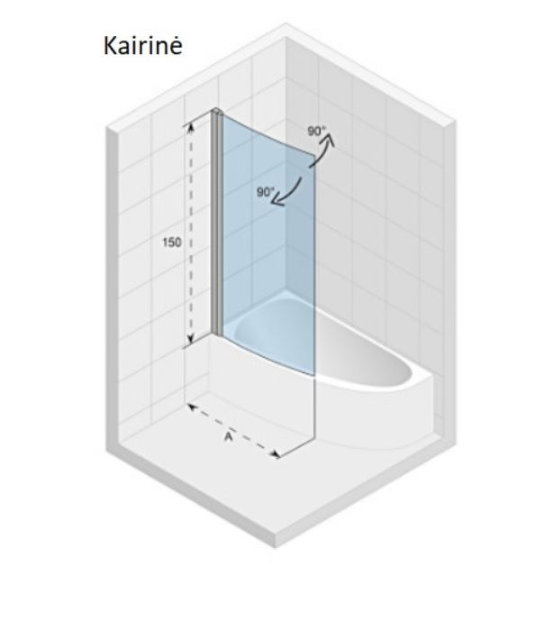 Vonios sienelė Riho Novik Z108 Aryl 90 cm, kairė