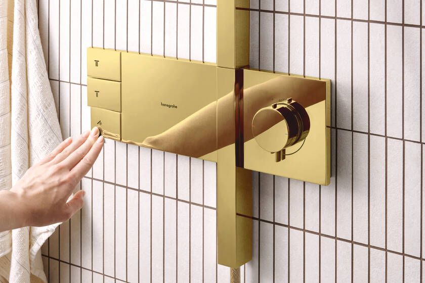 Dušo sistema HANSGROHE Raindance Alive Q su termostatu, poliruoto aukso, 24590990 Dušo sistema HANSGROHE Raindance Alive Q su termostatu, poliruoto aukso, 24590990