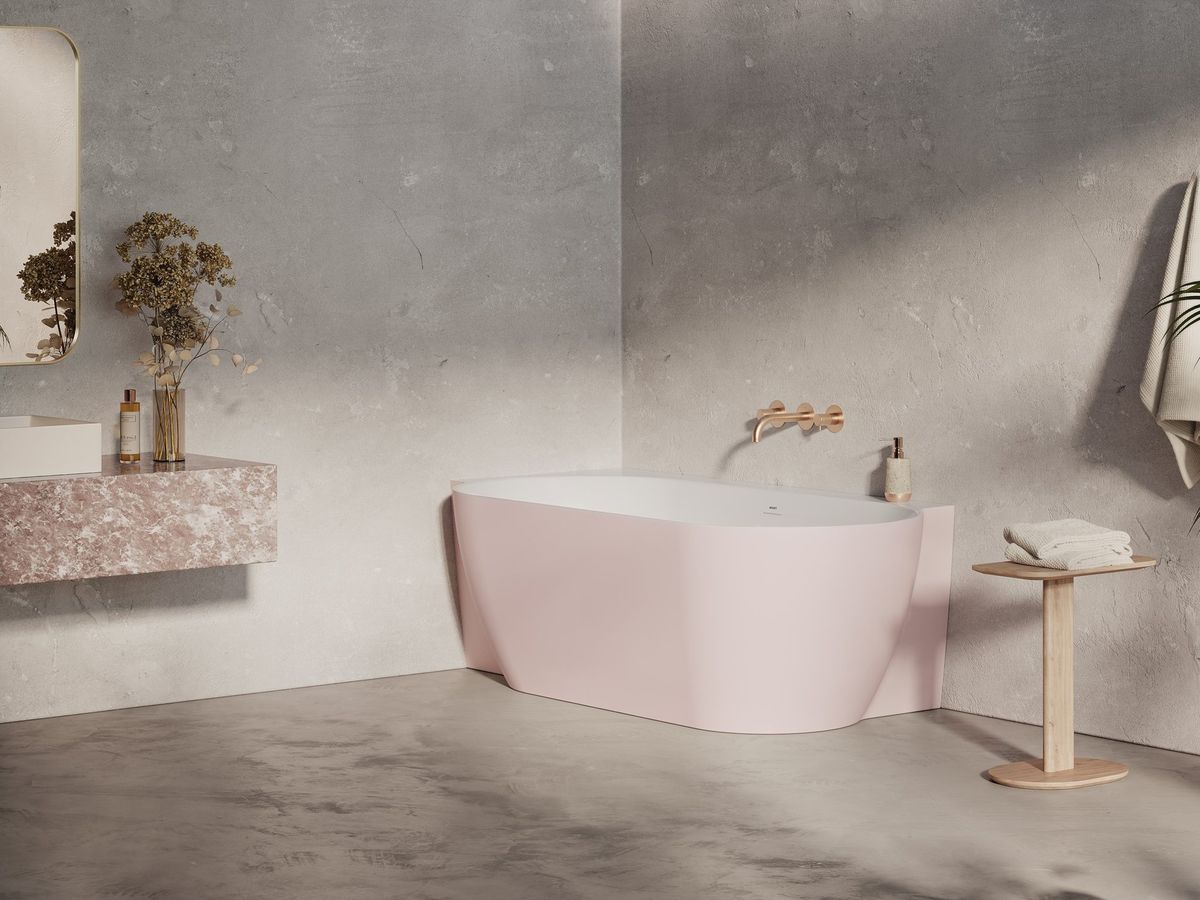 Vonia Ravak Freedom Corner II Tec Vonia Freedom Corner II Tec 175x86 K, laisvai pastatoma, Alabaster Pink/balta, sifono dangtelis baltos spalvos CC91600000