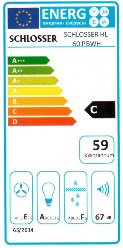 Įmontuojamas 60 cm pločio gartraukis Schlosser HL60PBWH GLASS, baltas
