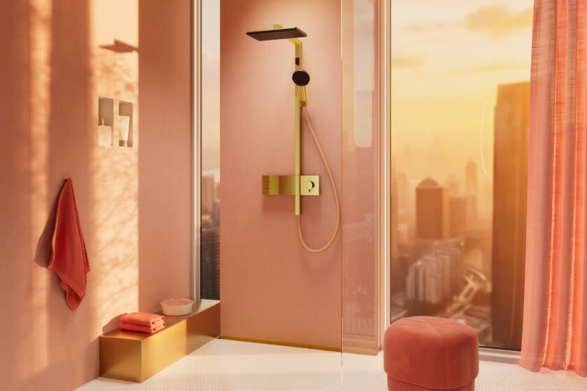 Dušo sistema HANSGROHE Raindance Alive Q su termostatu, poliruoto aukso, 24591990 Dušo sistema HANSGROHE Raindance Alive Q su termostatu, poliruoto aukso, 24591990