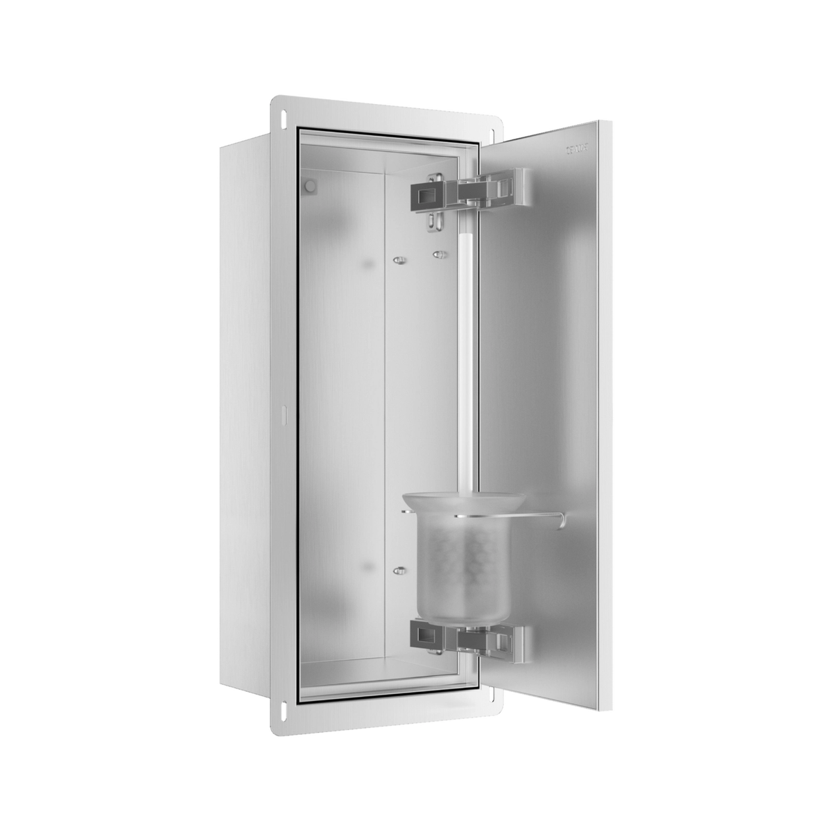 Potinkinė WC šepečio lentyna Balneo Wall Box® Brush "S" Right - dešinės pusės, įklijuojamai plytelei, nerūdijantis plienas B0401060107-01 Potinkinė WC šepečio lentyna Balneo Wall Box® Brush "S" Right - dešinės pusės, įklijuojamai plytelei, nerūdijantis plienas B0401060107-01
