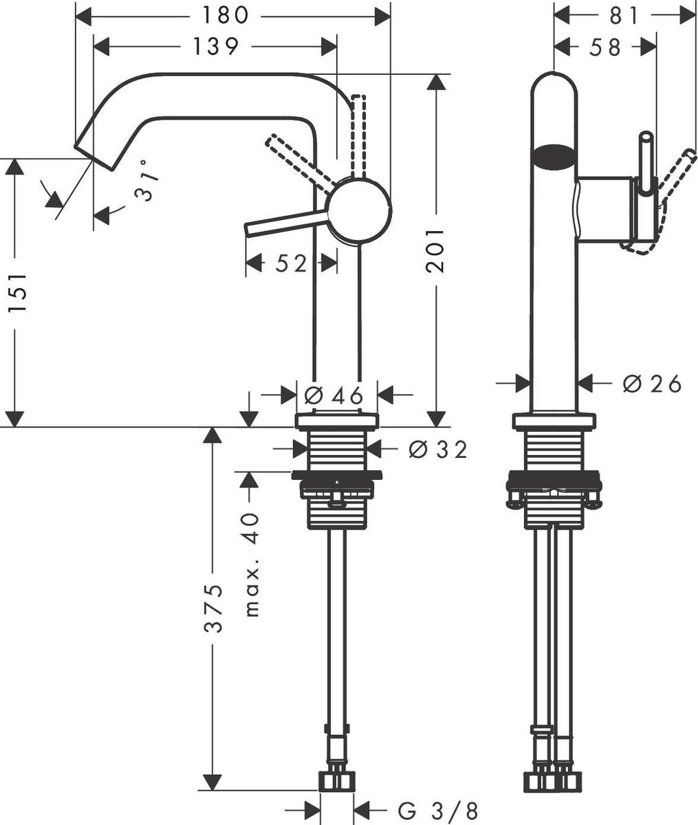 Praustuvo maišytuvas Hansgrohe Tecturis S 150 su dugno vožtuvu, balta matinė, 73340700