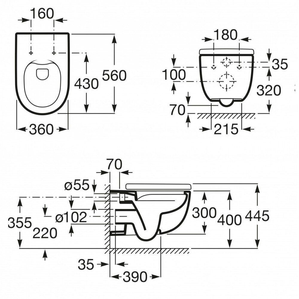 Komplektas: rėmas Grohe Rapid SL 5-in-1 ir unitazas Roca Meridian Rimless su Soft Close dangčiu