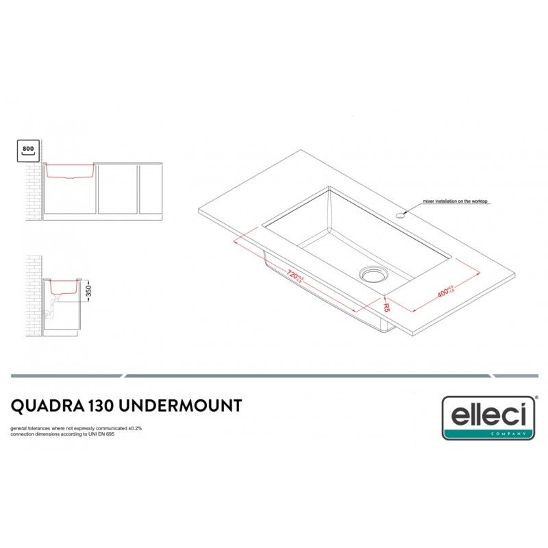 Granitinė Elleci plautuvė Quadra 130, 76x44cm M79 šviesiai pilka , LMQ13079BSO