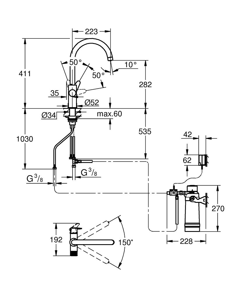 Maišytuvas ir S dydžio Filtras Grohe Blue Pure BauCurve, 30581000