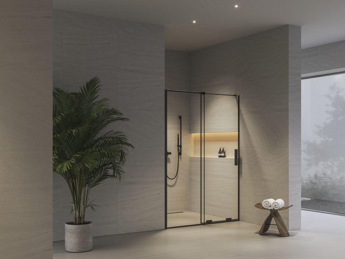 Dušo durys Ravak RODP2 100, juodas+stiklas Transparent, X08VA0300Z1