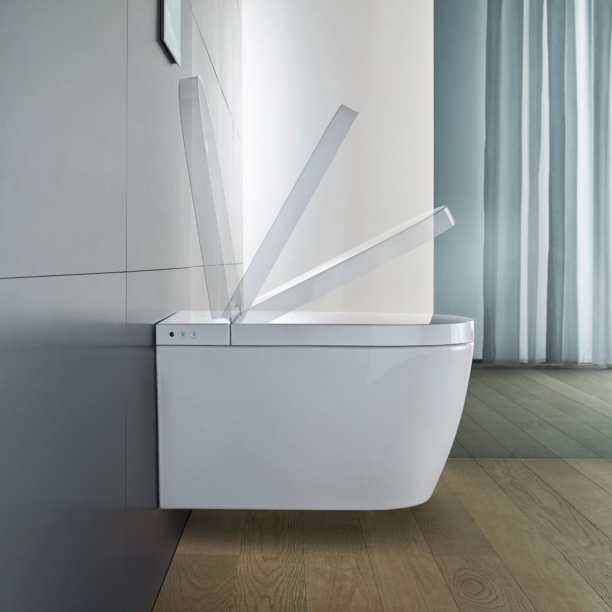 Komplektas: klozetas Duravit SensoWash® Starck f Plus Compact ir rėmas Duravit DuraSystem su baltu mygtuku, WD7014001000