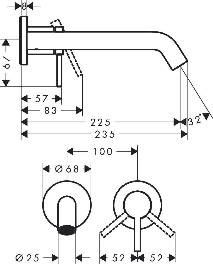 Vienos svirties praustuvo maišytuvas Hansgrohe Tecturis S 22,5 cm, juoda matinė, 73351670