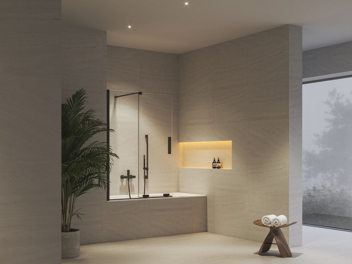 Vonios sienelė Ravak ROVS2 110, juodas+stiklas Transparent, X786D0300Z1