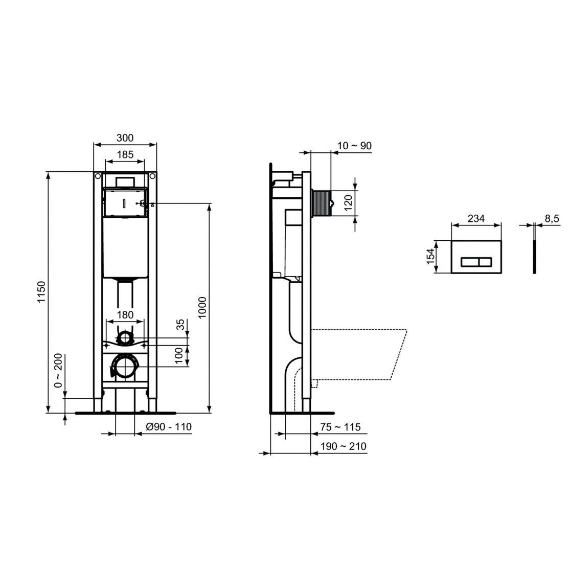 Potinkinis rėmas Ideal Standard Prosys Eco ir klavišas, E2332AA