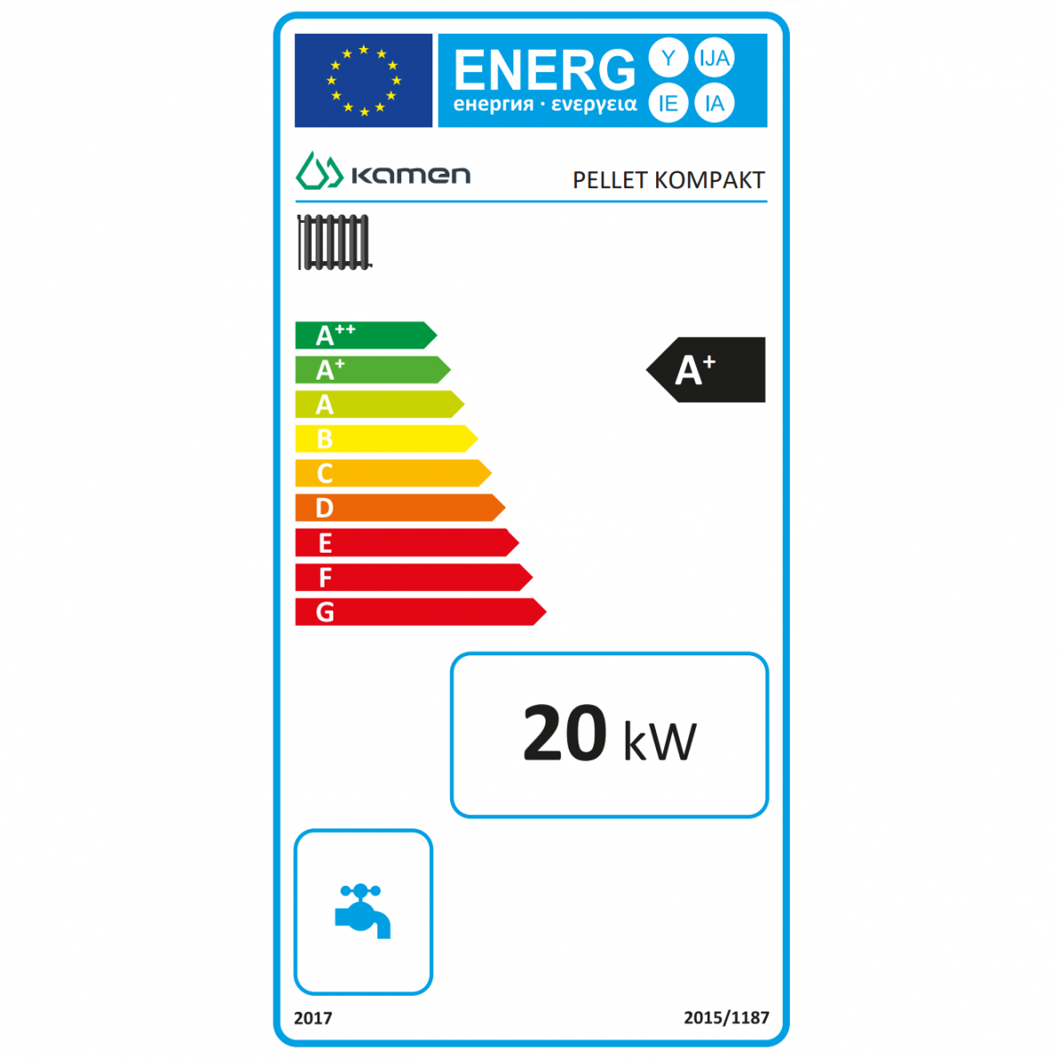 Granulinis katilas Kamen PELLET Kompakt 20kW, 5 klasė, 260l granulių talpa