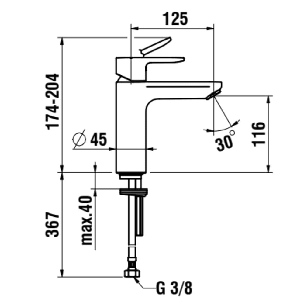 Praustuvo maišytuvas LAUFEN PRO X Eco+ 125 mm, be dugno vožtuvo, juodas matinis, HF506904198000
