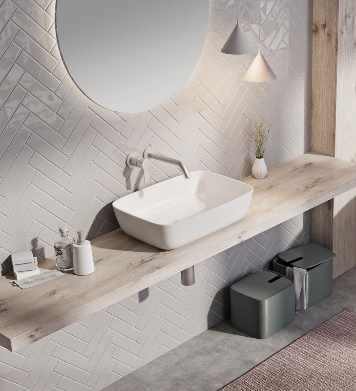 Pastatomas Xonyx™ lieto akmens praustuvas Balteco NEO R 54x38x14 cm, baltas matinis