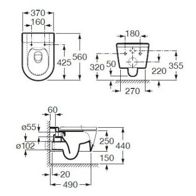 Pakabinamas klozetas Roca Inspira Rimless, baltas, A346527000