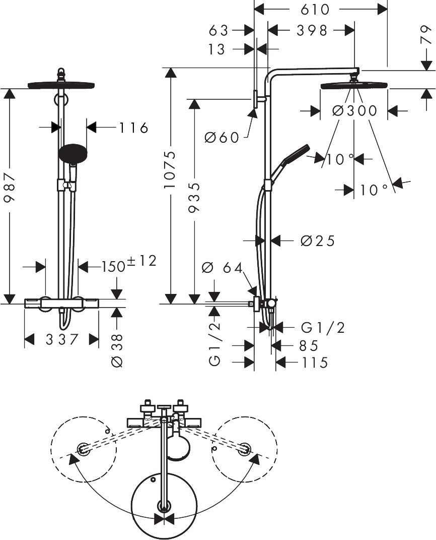 Termostatinė dušo sistema Hansgrohe Raindance Alive S Puro 300 1jet EcoSmart+ su Ecostat Element, juoda matinė, 24594670 Termostatinė dušo sistema Hansgrohe Raindance Alive S Puro 300 1jet EcoSmart+ su Ecostat Element, juoda matinė, 24594670