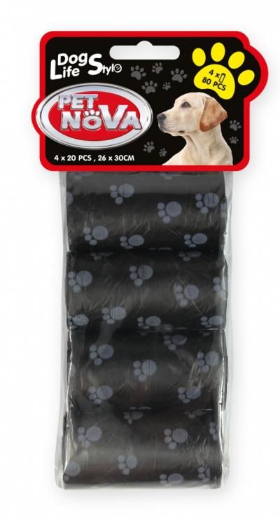PET NOVA higieniniai maišeliai išmatoms juodi 4x20vnt (12), WBAGS-4BL