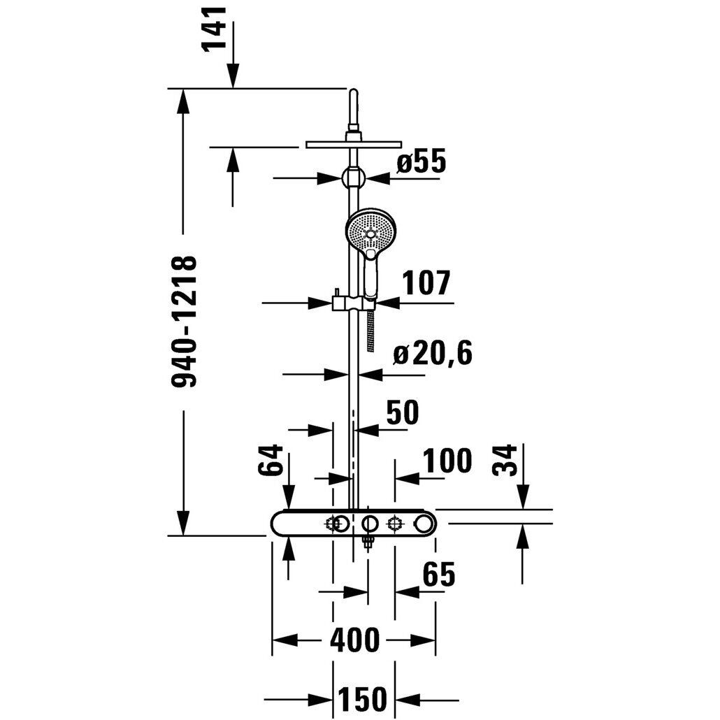 Termostatinė dušo sistema su lentyna Duravit Shelf 1050, chromo / balta, TH4380008005