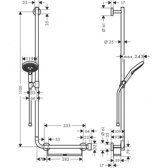 Dušo sistema RHansgrohe AINDANCE SELECT S 120 Unica Comfort 1100mm, chromas 26324000