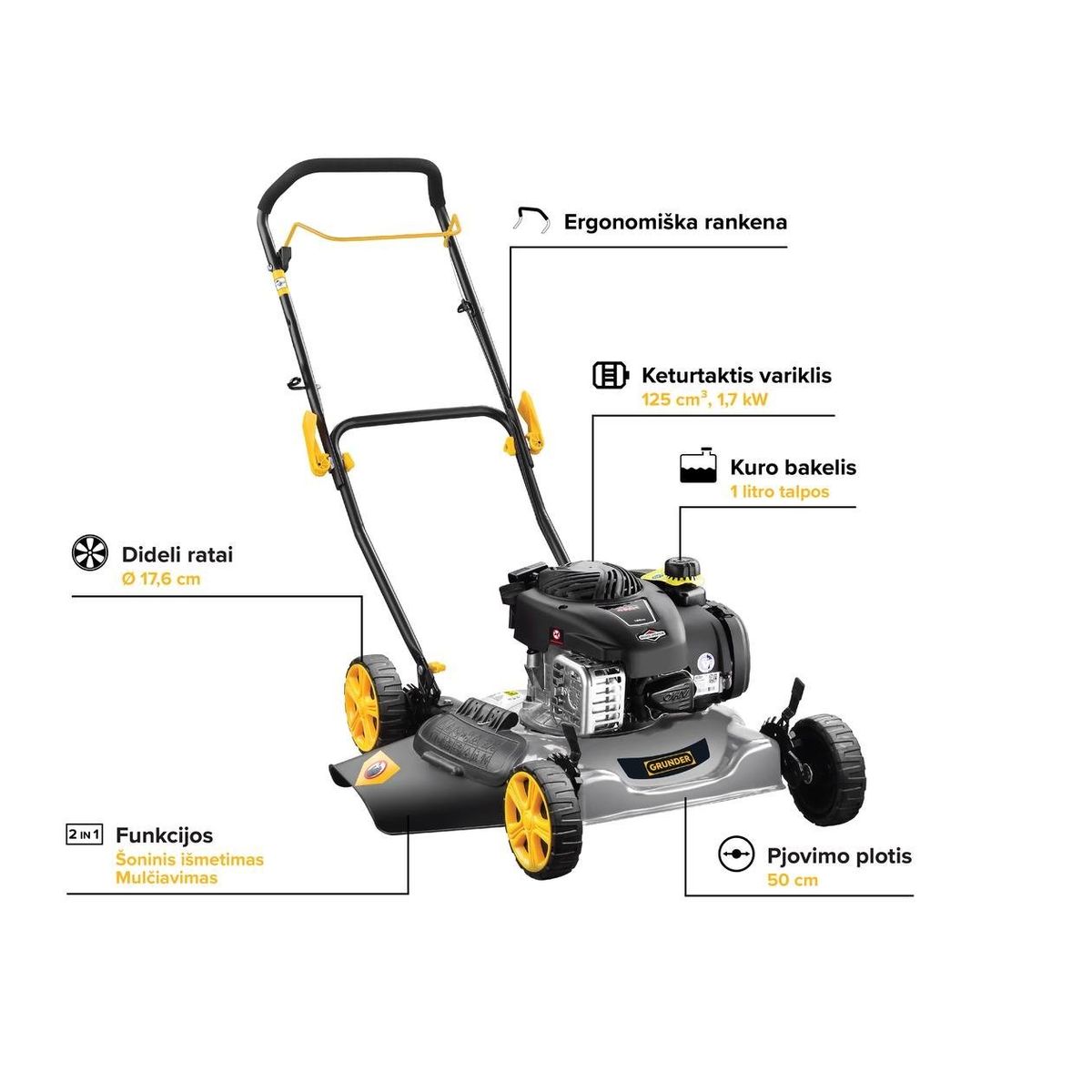 Benzininė vejapjovė Grunder M510I-1-BS450E, 50 cm Benzininė vejapjovė Grunder M510I-1-BS450E, 50 cm