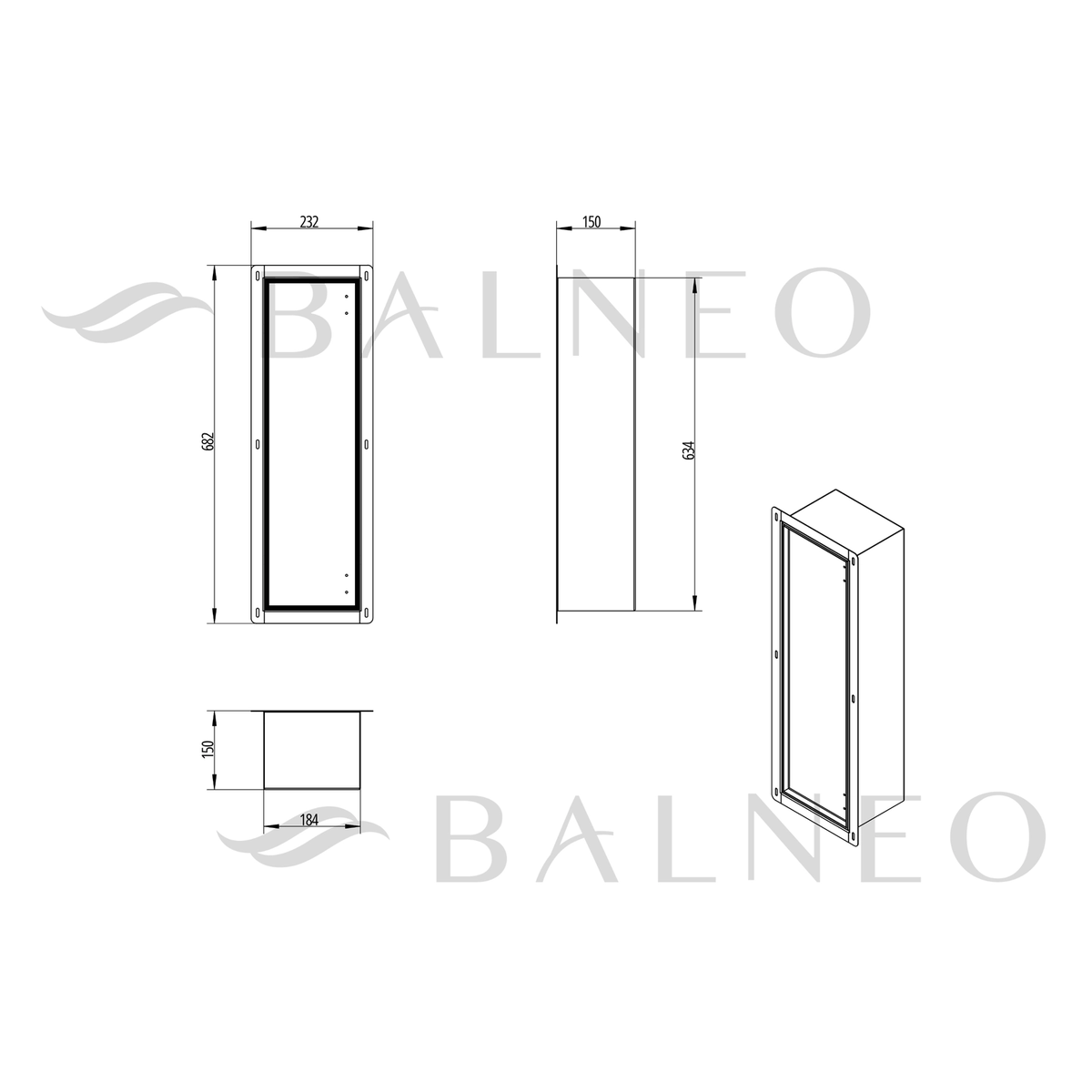 Potinkinė WC šepečio lentyna Balneo Wall Box Brush "L" Right - dešinės pusės, įklijuojamai plytelei, nerūdijantis plienas B0401060108-02
