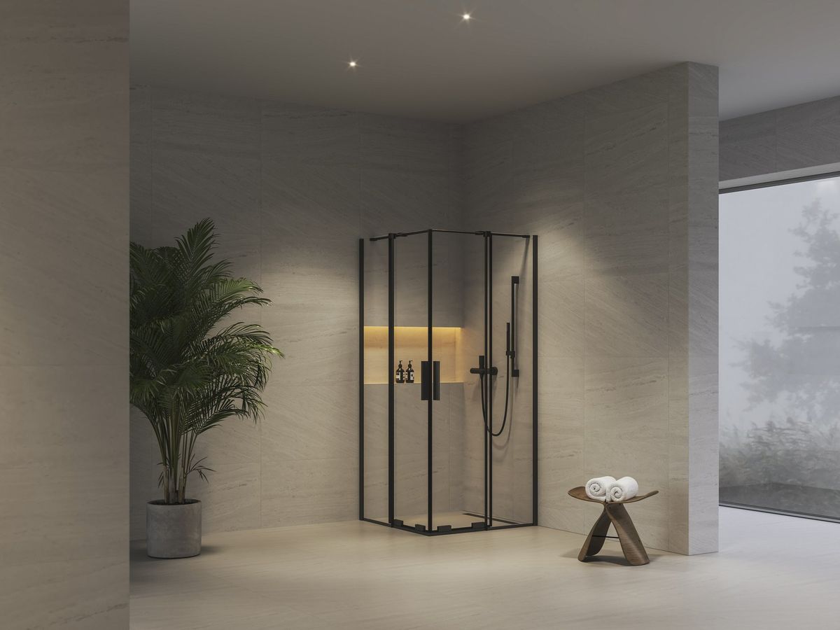 Dušo kabina Ravak RORV2 90x90, juodas+stiklas Transparent, X14V70300Z1