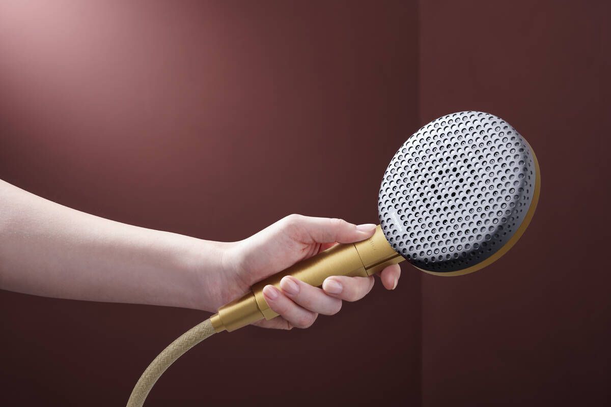 Hansgrohe Raindance Alive Select S dušo komplektas su laikikliu, Brushed Bronze 125 mm, 3 srovių, EcoSmart, Designflex tekstilinė žarna 160 cm, 24611140