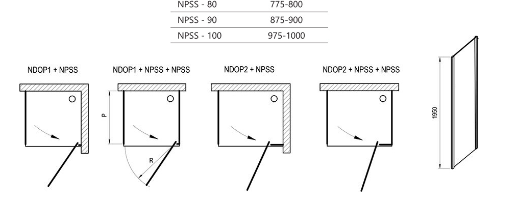 Dušo sienelė stacionari Ravak Nexty NPSS-90, blizgus+skaidrus stiklas 90O70C00Z1