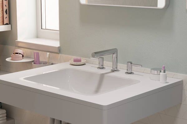 Trijų angų praustuvo maišytuvas HANSGROHE Zesis S 100 su dugno vožtuvu, chromas, 74733000