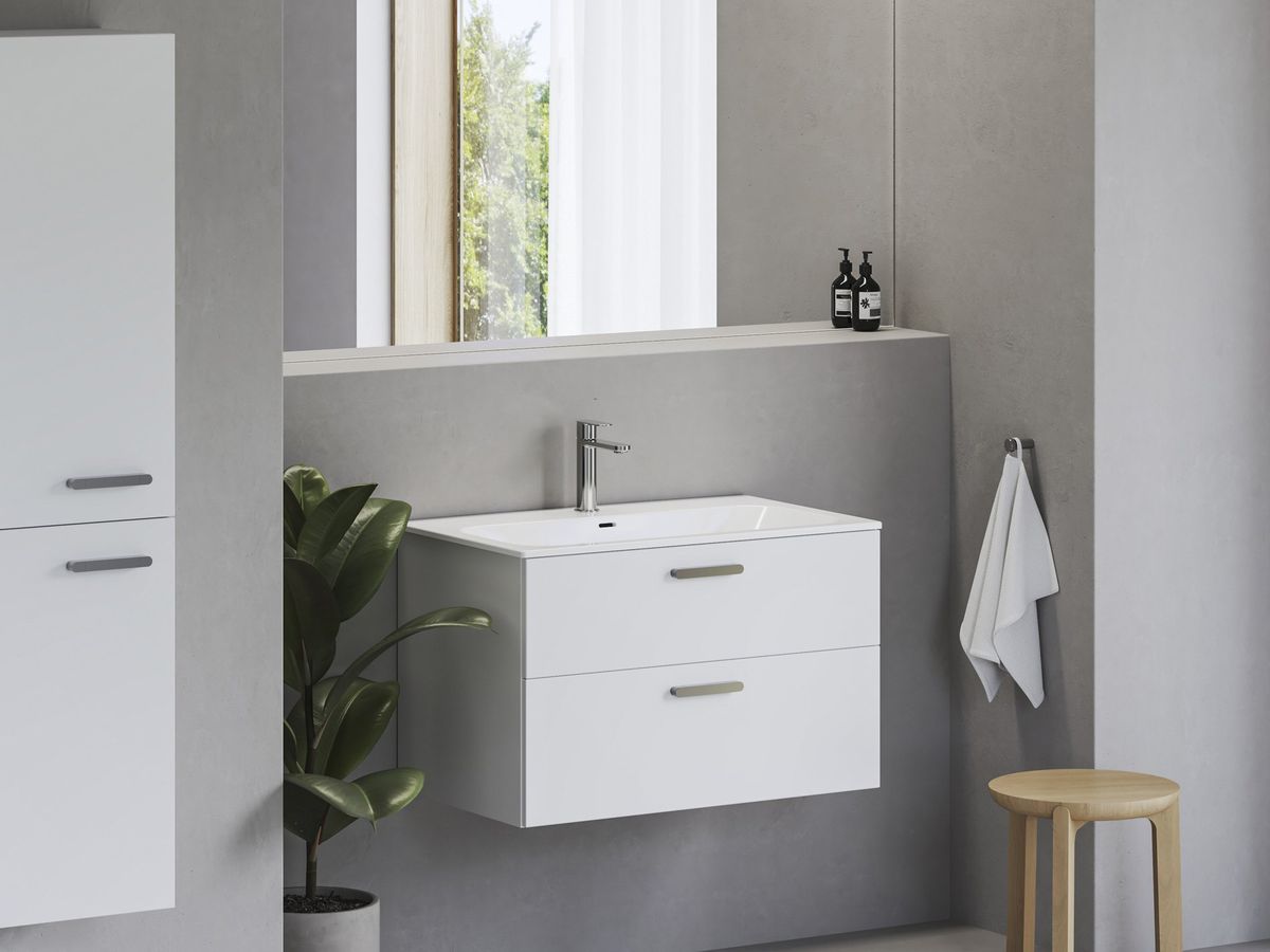 Keraminis praustuvas Ravak Chrome Slim 80, su skyle maišytuvui ir perpildymui, baltas, XJX01180002 Keraminis praustuvas Ravak Chrome Slim 80, su skyle maišytuvui ir perpildymui, baltas, XJX01180002
