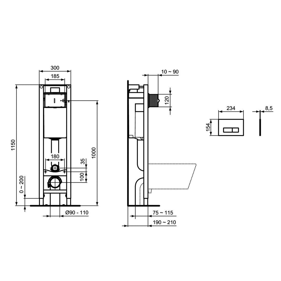 Potinkinis rėmas Ideal Standard Prosys Eco ir baltas klavišas E2332AC